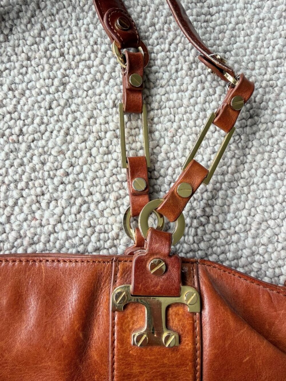 Vintage Tory Burch Brown Leather Medium Tote Bag, Fits 13" Laptop - Picture 5 of 5